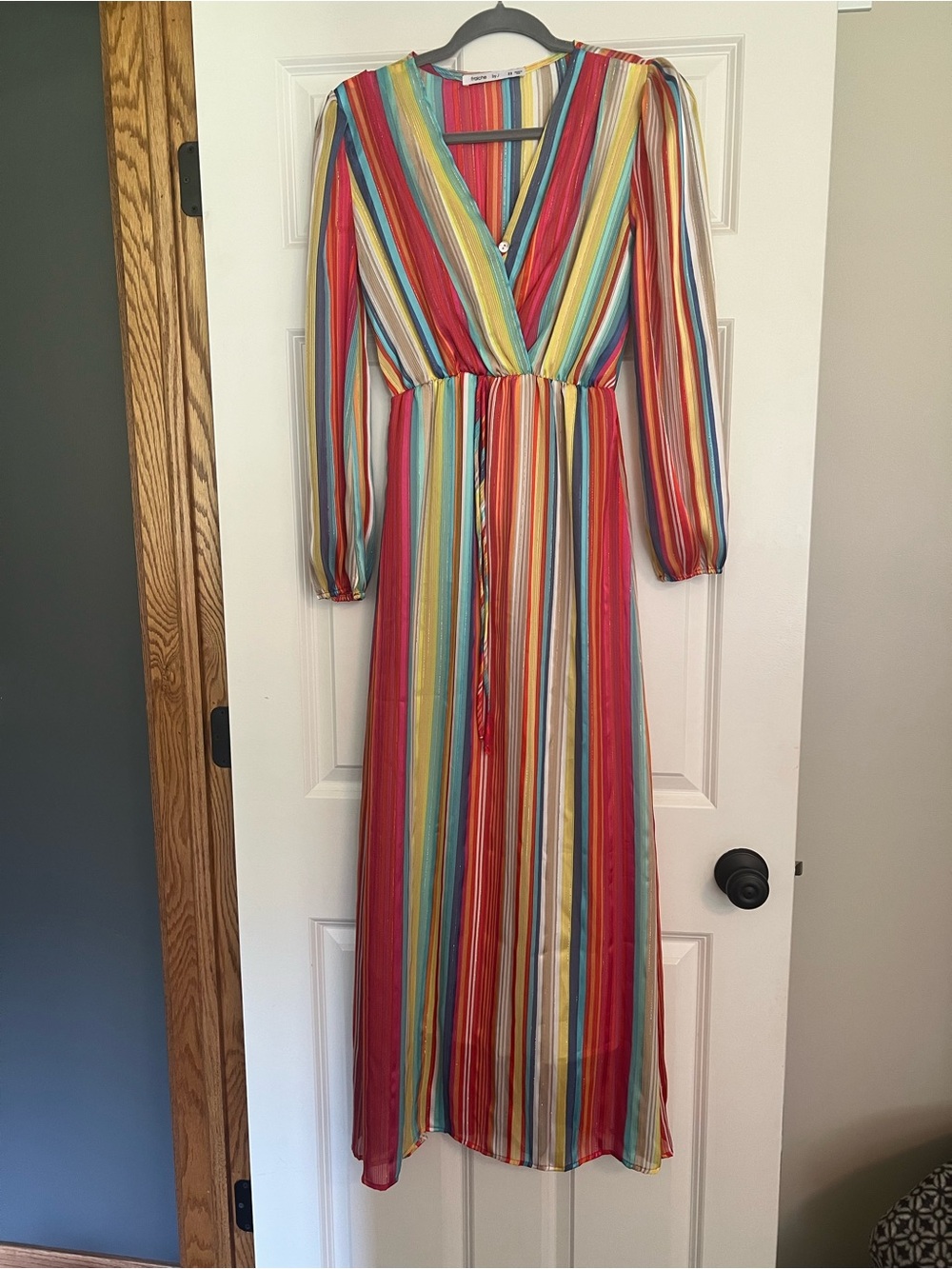 Rainbow Stripe V-Neck Maxi Dress — Multicolor
